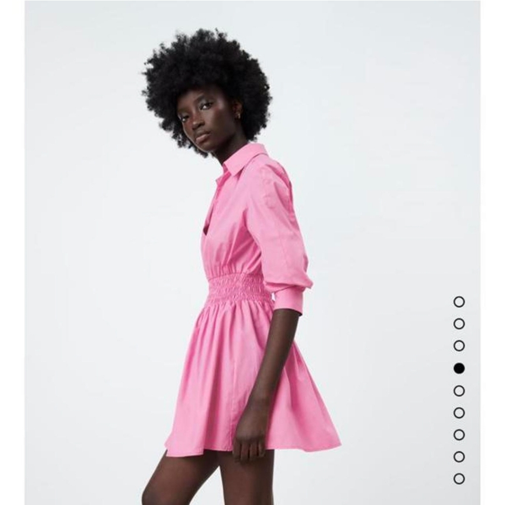 Zara Pink Shirt Poplin Dress Smocked Slimming Waist.
